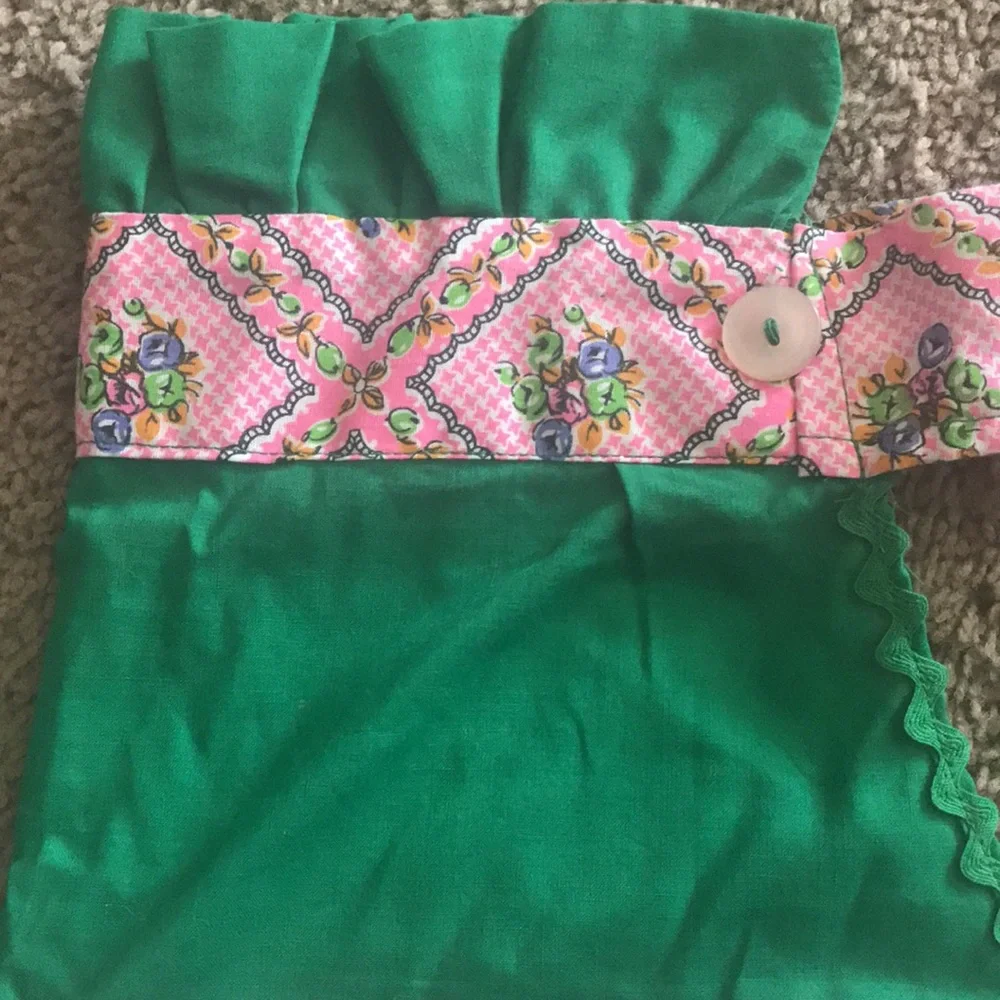 Pink and Green XS Small Vintage Homemade Floral Tie Back Half Apron Button Up
